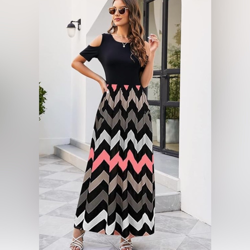 Cold Shoulder Chevron Dress
